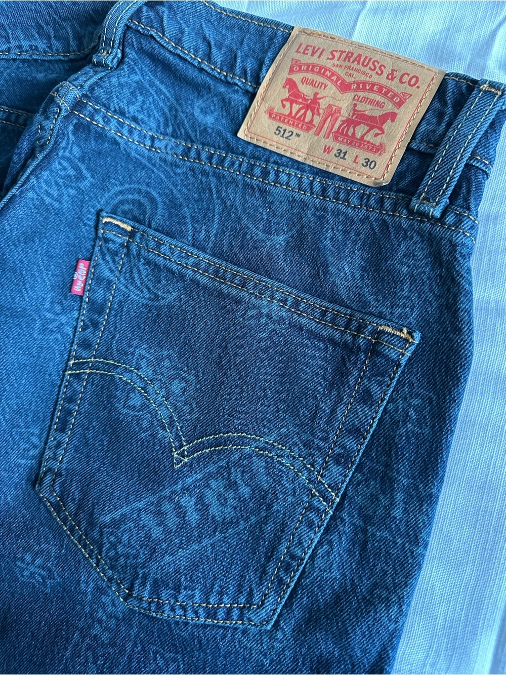 Levi's 512 Slim Taper Jeans in Blue Denim with Paisley Print